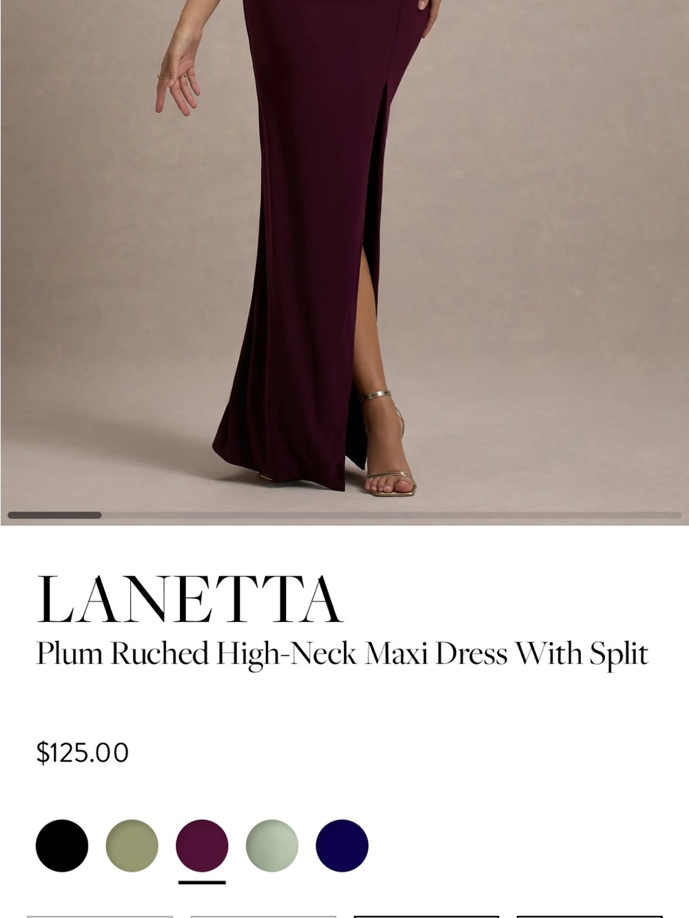Club London Maxi High Neck Goen with Ruched bodice and slit - Picture 6 of 7